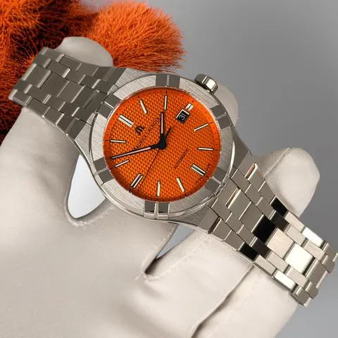 Maurice Lacroix Aikon Limited Edition Automatic Date Orange Dial Silver Steel Strap Watch For Men - AI6008-SS00F-530-1