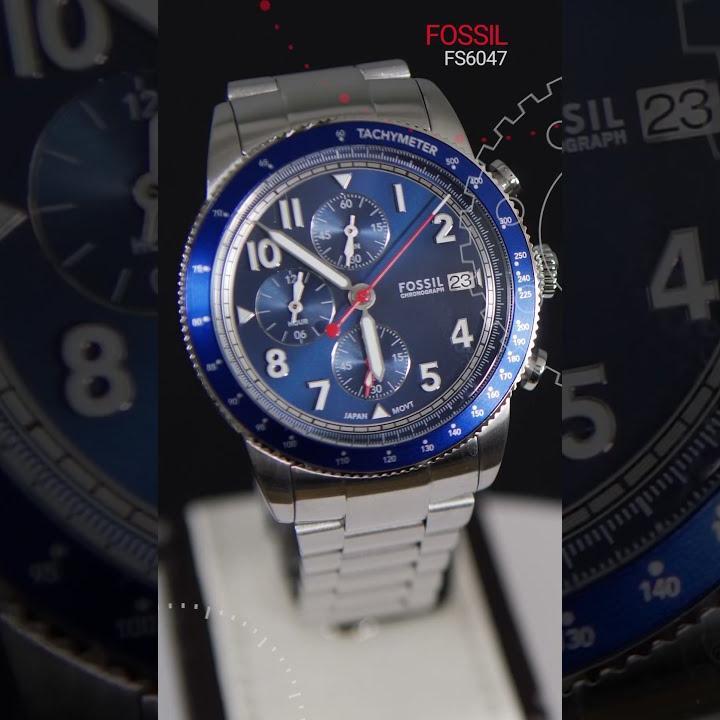 Fossil Sport Tourer Chronograph Blue Dial Silver Steel Strap Watch for Men - FS6047