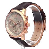 Guess Horizon Quartz Champagne Dial Brown Leather Strap Watch For Women - W0380G4
