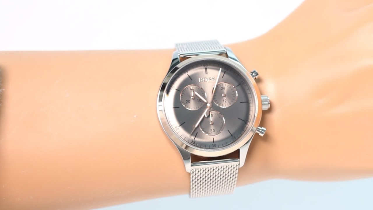 Hugo Boss Companion Chronograph Grey Dial Silver Mesh Bracelet Watch For Men - 1513549