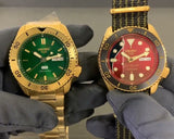 Seiko 5 Sports HUF Limited Edition Green Dial Gold Steel Strap Watch For Men - SRPJ20