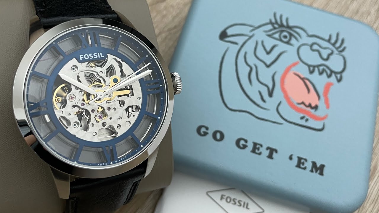 Fossil Townsman Automatic Skeleton Silver Dial Black Leather Strap Watch for Men - ME3041