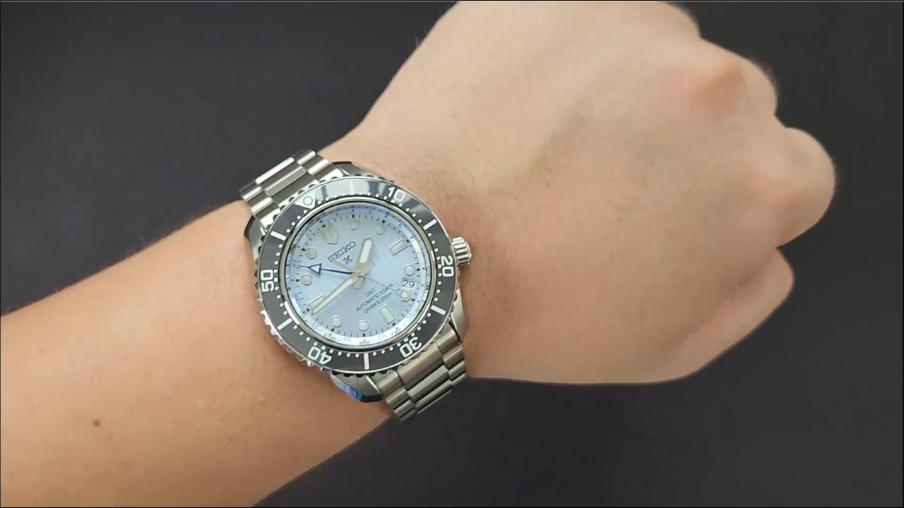 Seiko Prospex Limited Edition Automatic GMT Glacier Blue Dial Silver Steel Strap Watch For Men - SPB385J1