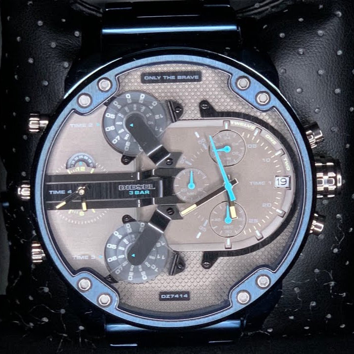 Diesel Daddy 2.0 Chronograph Grey Dial Blue Steel Strap Watch For Men - DZ7414