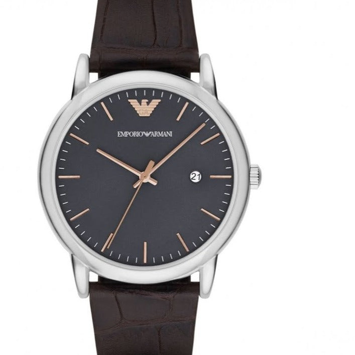 Emporio Armani Luigi Quartz Gray Dial Brown Leather Strap Watch For Men - AR1996