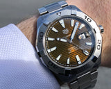 Tag Heuer Aquaracer Calibre 5 Automatic Brown Sunray Dial Silver Steel Strap Watch for Men - WAY2018.BA0927