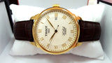 Tissot T Classic Le Locle Automatic Gold Dial Maroon Leather Strap Watch For Men - T41.5.413.73