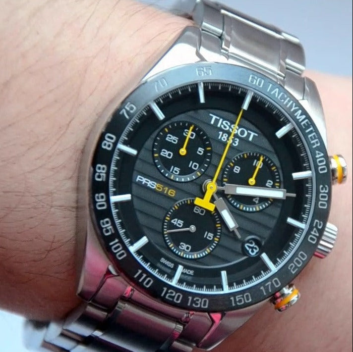 Tissot PRS 516 Chronograph Black Dial Silver Steel Strap Watch For Men - T100.417.11.051.00