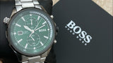 Hugo Boss Globetrotter Green Dial Silver Steel Strap Watch for Men - 1513930