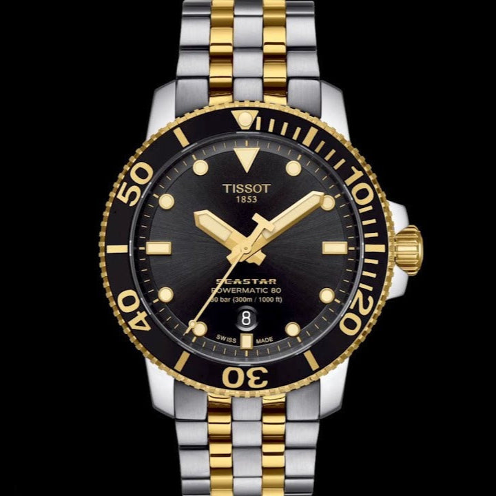 Tissot Seastar 1000 Powermatic 80 Black Dial Two Tone Steel Strap Watch For Men - T120.407.22.051.00