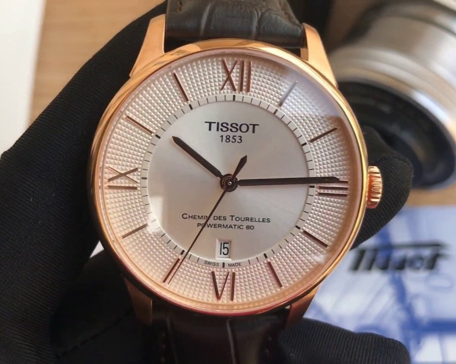 Tissot Chemin Des Tourelles Powermatic 80 Silver Dial Brown Leather Strap Watch For Men - T099.407.36.038.00