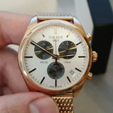 Tissot T Classic PR 100 Chronograph Silver Dial Rose Gold Mesh Bracelet Watch For Men - T101.417.33.031.01