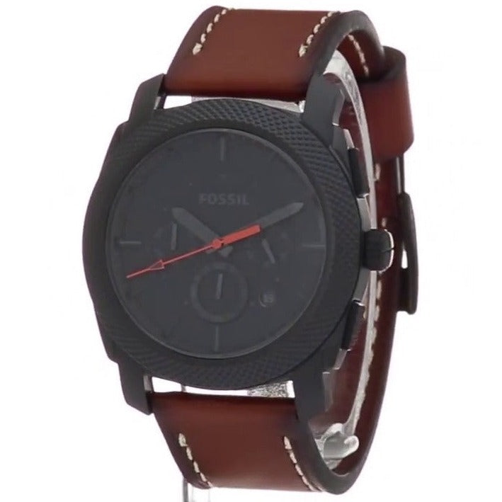 Fossil Machine Chronograph Black Dial Brown Leather Strap Watch for Men - FS5234