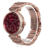 Michael Kors Skylar Maroon Dial Rose Gold Steel Strap Watch for Women - MK6086