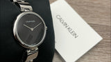 Calvin Klein Wavy Black Dial Silver Steel Strap Watch for Women - K9U23141