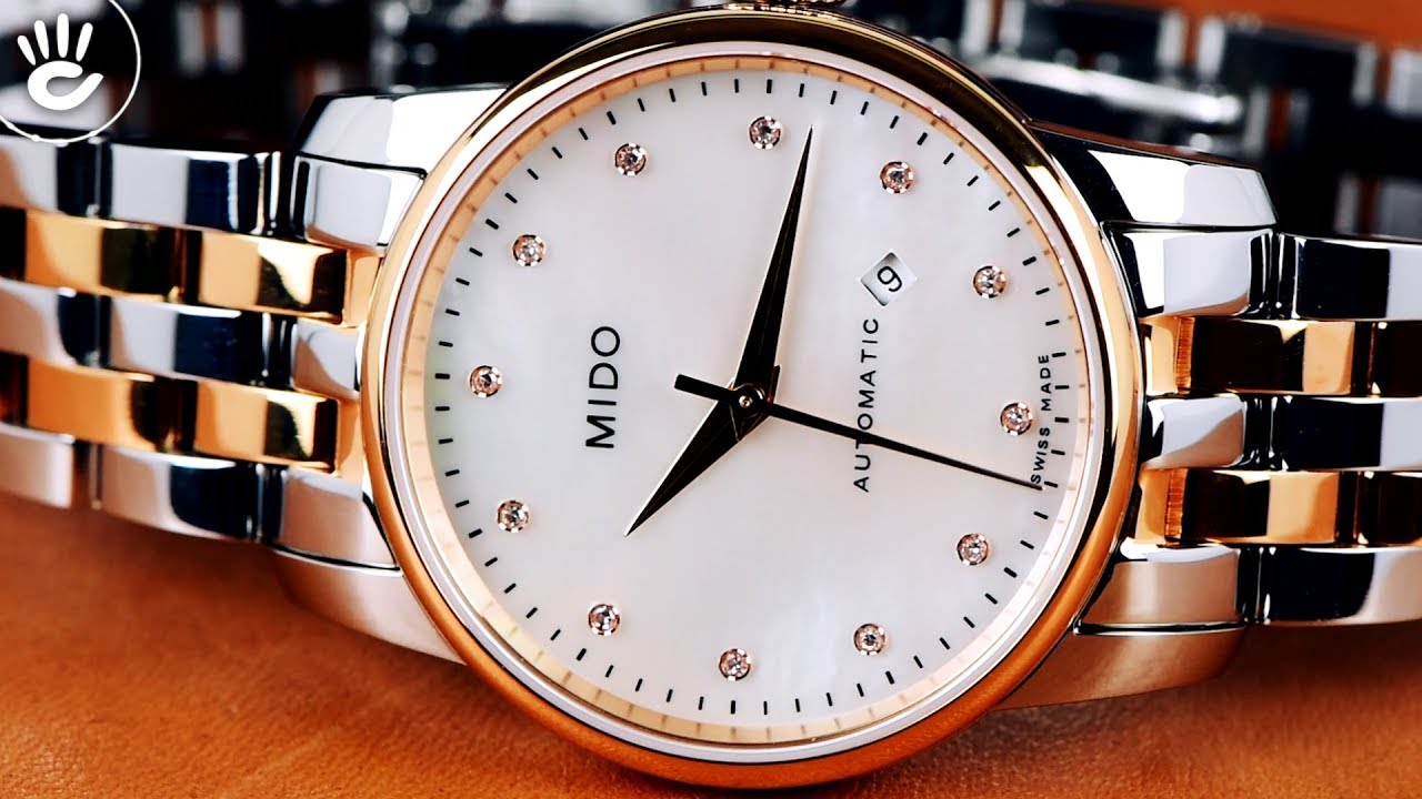 Mido Baroncelli III Automatic Mother of Pearl White Dial Two Tone Steel Strap Watch For Women - M7600.9.69.1