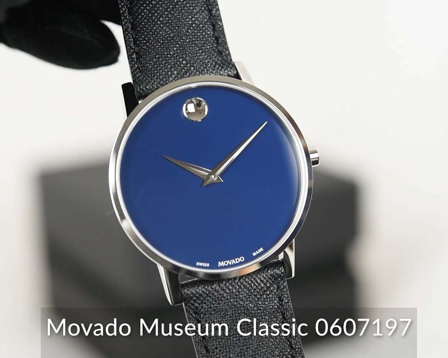 Movado Museum Classic Blue Dial Black Leather Strap Watch for Men - 0607197