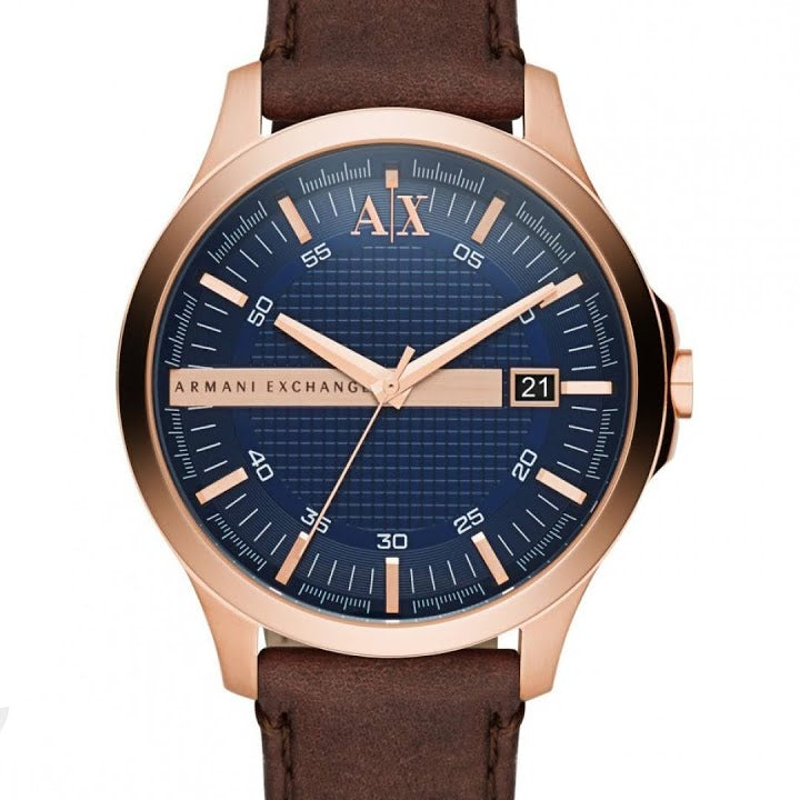 Armani Exchange Hampton Chronograph Blue Dial Brown Leather Strap Watch For Men - AX2172