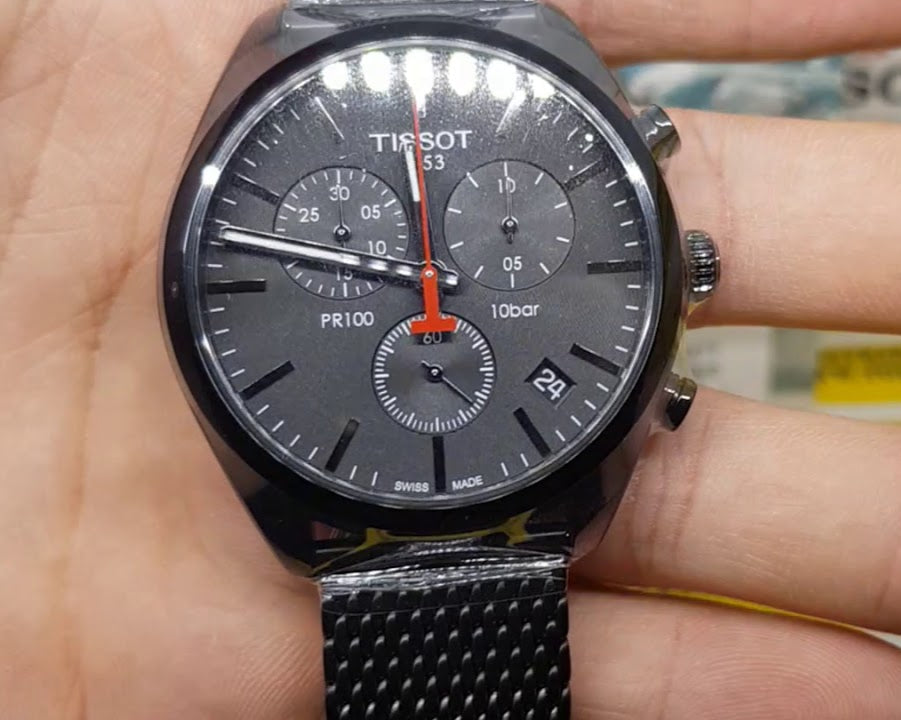 Tissot T Classic PR 100 Chronograph Black Dial Black Mesh Bracelet Watch For Men - T101.417.33.051.00