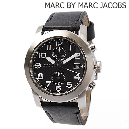 Marc Jacobs Larry Chronograph Black Dial Black Leather Strap Watch for Men - MBM5033
