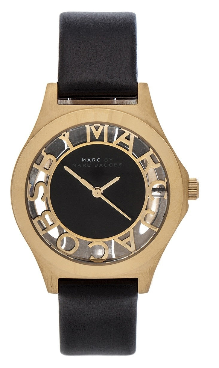 Marc Jacobs Henry Skeleton Black Dial Black Leather Strap Watch for Women - MBM1340