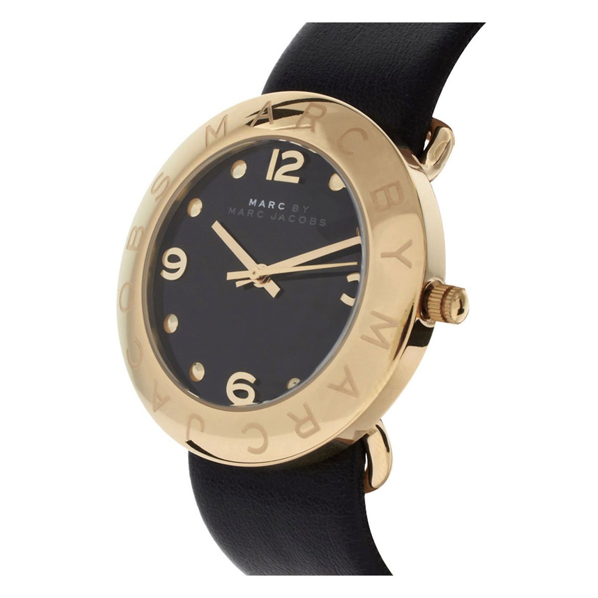 Marc Jacobs Amy Black Dial Black Leather Strap Watch for Women - MBM1154