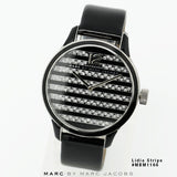Marc Jacobs Lidia Stripe Glitz Black Dial Black Leather Strap Watch for Women - MBM1166