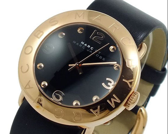 Marc Jacobs Amy Black Dial Black Leather Strap Watch for Women - MBM1225
