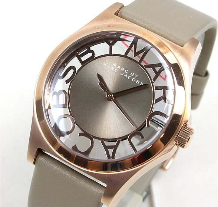 Marc Jacobs Henry Dinky Skeleton Beige Dial Beige Leather Strap Watch for Women - MBM1245