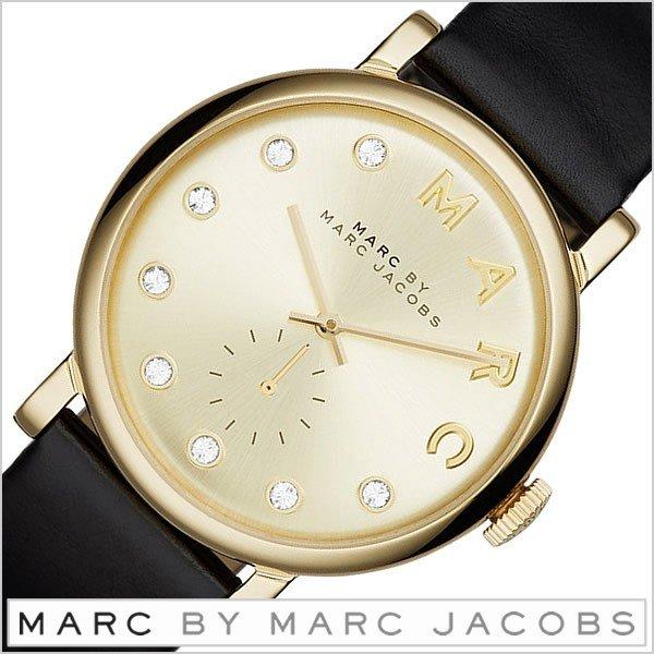 Marc Jacobs Baker Gold Dial Black Leather Strap Watch for Women - MBM1399