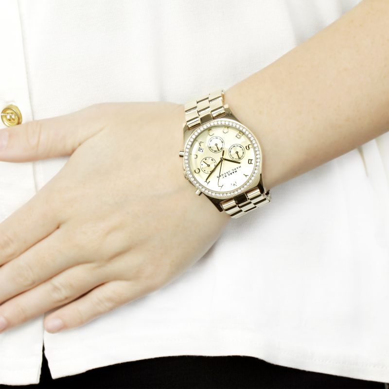 Marc Jacobs Henry Chronograph Gold Dial Gold Steel Strap Watch for Women - MBM3105