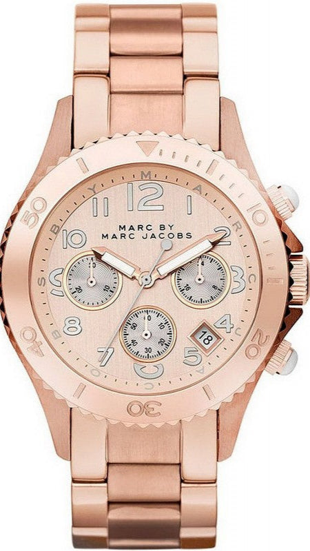 Marc Jacobs Rock Chronograph Rose Gold Dial Rose Gold Steel Strap Watch for Women - MBM3156
