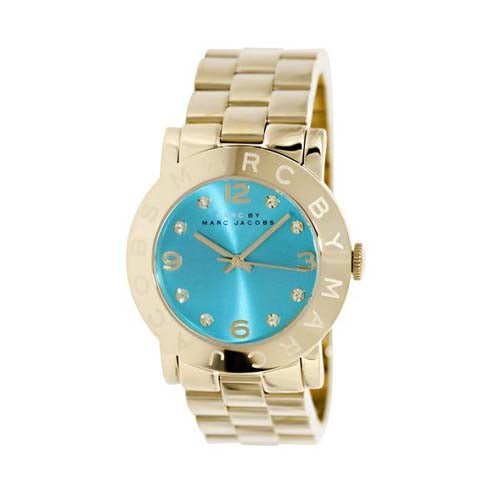 Marc Jacobs Amy Dinky Blue Dial Gold Steel Strap Watch for Women - MBM3229