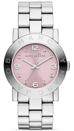 Marc Jacobs Amy Life Pink Dial Silver Steel Strap Watch for Women - MBM3300