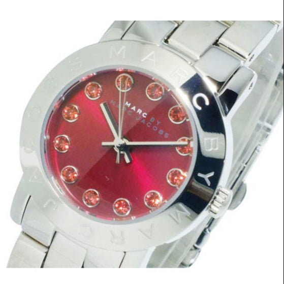 Marc Jacobs Amy Red Dial Silver Steel Strap Watch for Women - MBM3335