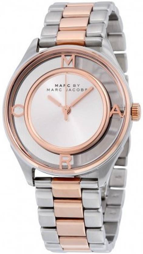 Marc Jacobs Tether Transparent White Dial Two Tone Steel Strap Watch for Women - MBM3436