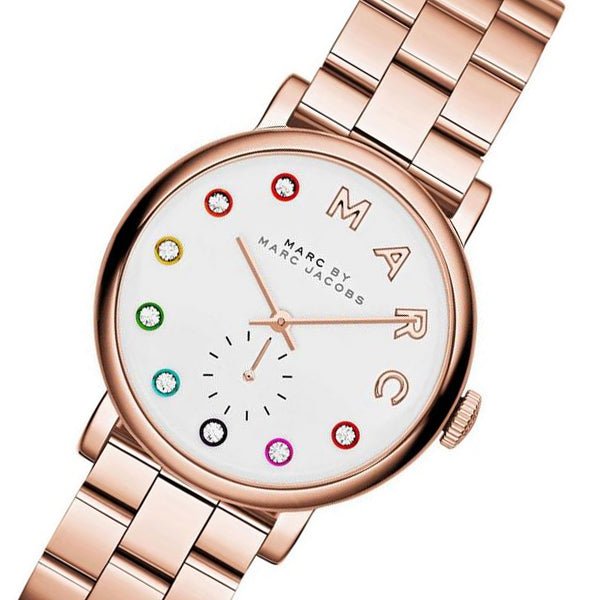 Marc Jacobs Baker Dexter White Dial Rose Gold Steel Strap Watch for Women - MBM3443
