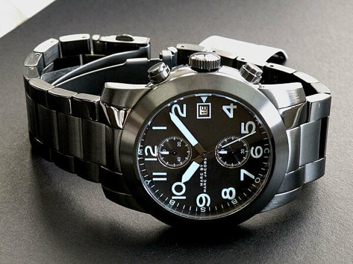 Marc Jacobs Larry Chronograph Black Dial Grey Steel Strap Watch for Men - MBM5051