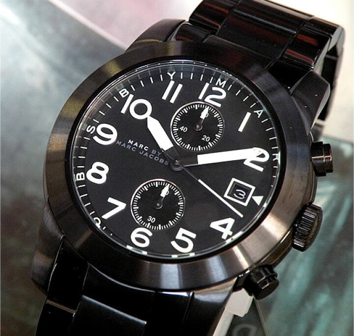 Marc Jacobs Larry Chronograph Black Dial Gunmetal Grey Steel Strap Watch for Men - MBM5031