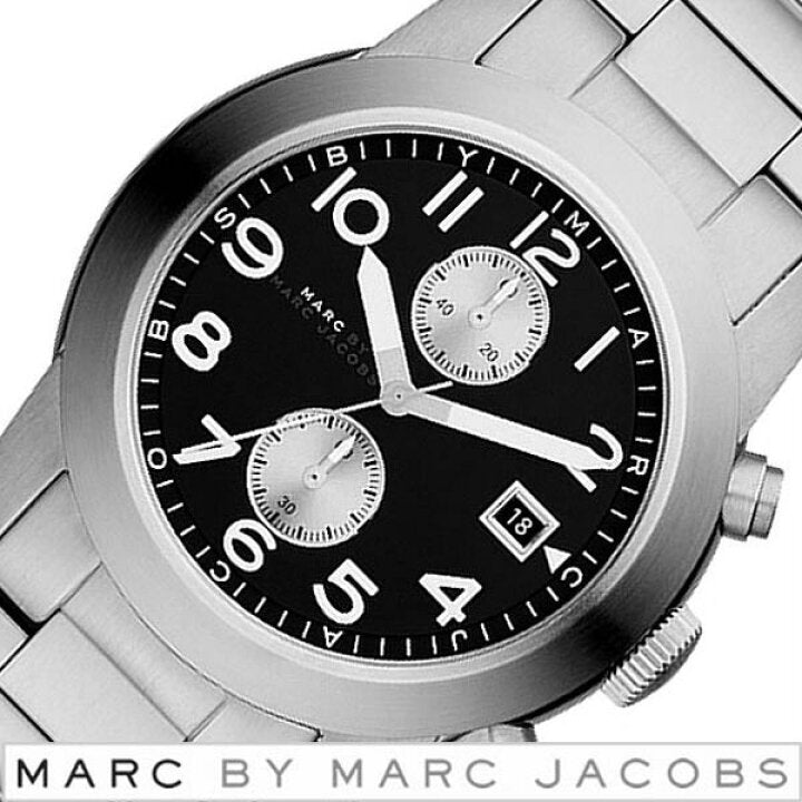 Marc Jacobs Larry Chronograph Black Dial Silver Steel Strap Watch for Men - MBM5050