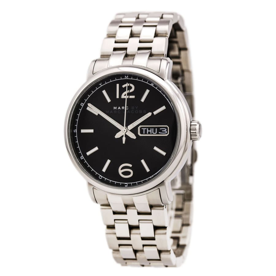 Marc Jacobs Fergus Black Dial Silver Steel Strap Watch for Men - MBM5075
