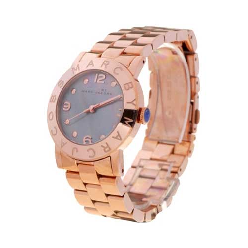 Marc Jacobs Amy Mother of Pearl Black Dial Rose Gold Steel Strap Watch for Women - MBM8610