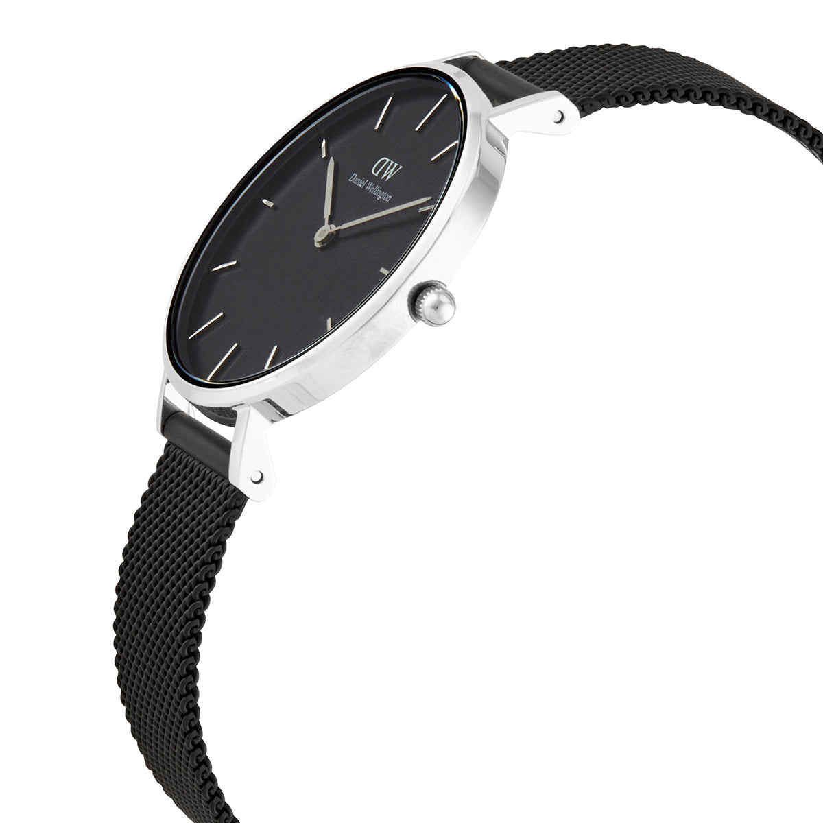 Daniel Wellington Petite Ashfield Black Dial Black Mesh Strap Watch For Women - DW00100202