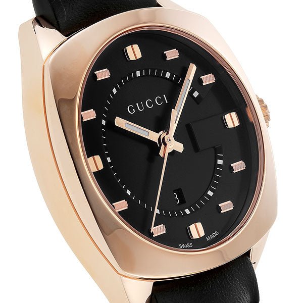 Gucci GG2570 Quartz Black Dial Black Leather Strap Watch For Men - YA142309