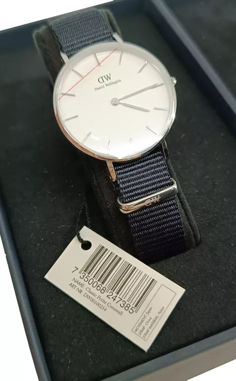 Daniel Wellington Classic Petite Cornwall White Dial Black NATO Strap Watch For Women - DW00100254