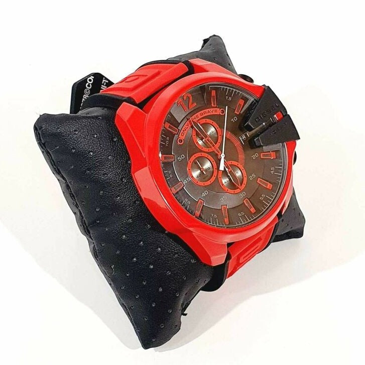 Diesel Mega Chief Chronograph Black Dial Red Rubber Strap Watch For Men - DZ4526