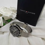 Tommy Hilfiger Jordan Chronograph Black Dial Silver Mesh Strap Watch For Men - 1792092