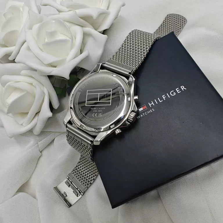 Tommy Hilfiger Jordan Chronograph Black Dial Silver Mesh Strap Watch For Men - 1792092