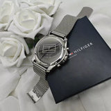 Tommy Hilfiger Jordan Chronograph Black Dial Silver Mesh Strap Watch For Men - 1792092