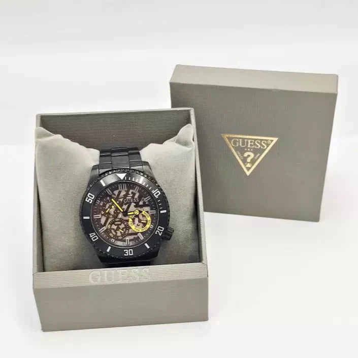 Guess Axel Multifunction Black Dial Black Steel Strap Watch For Men - GW0488G3